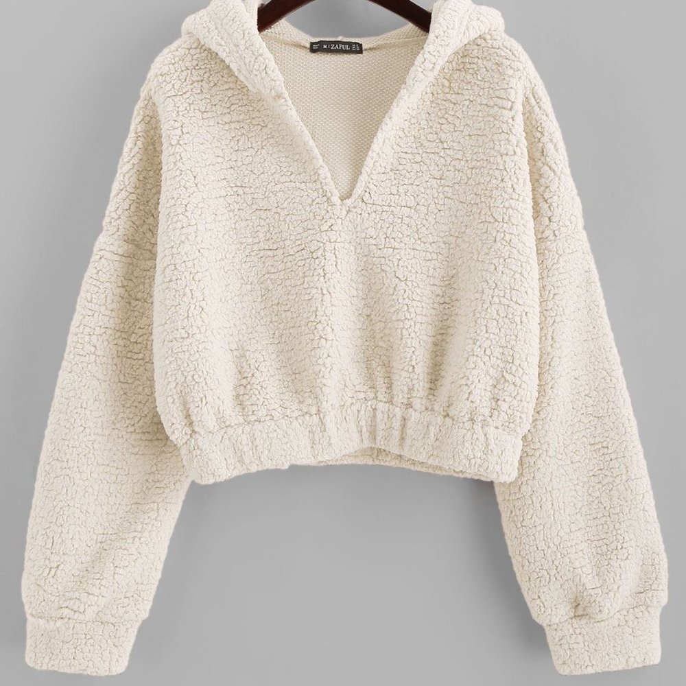 ZAFUL Plain Fluffy Faux Shearling Teddy Hoodie